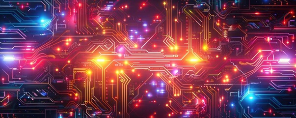 Poster - abstract technology circuitry background, glowing color and intricate circuit patterns
