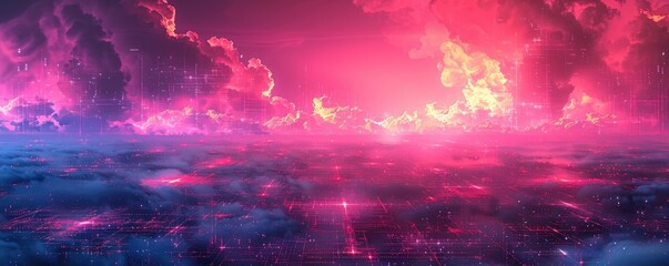 Poster - abstract technology digital world background with digital landscapes