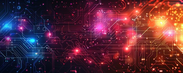 Poster - abstract technology circuitry background, glowing color and intricate circuit patterns