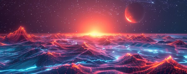 Poster - abstract technology digital world background with digital landscapes