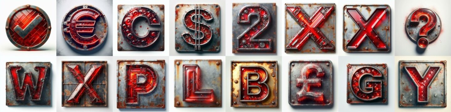 Glass and Metal grunge and rusty Lettering Typeface. AI generated illustration