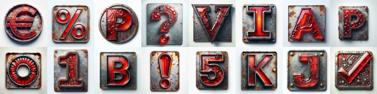 Glass and Metal grunge and rusty Lettering Typeface. AI generated illustration