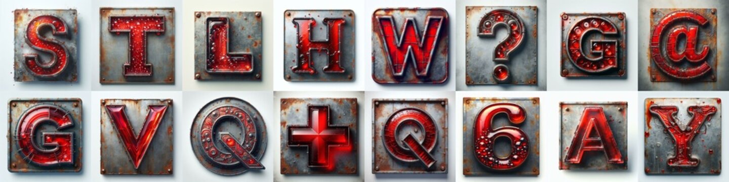 Glass and Metal grunge and rusty Lettering Typeface. AI generated illustration