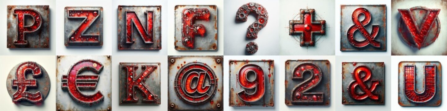 Glass and Metal grunge and rusty Lettering Typeface. AI generated illustration