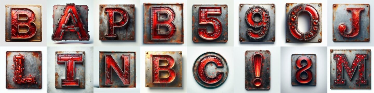 Glass and Metal grunge and rusty Lettering Typeface. AI generated illustration