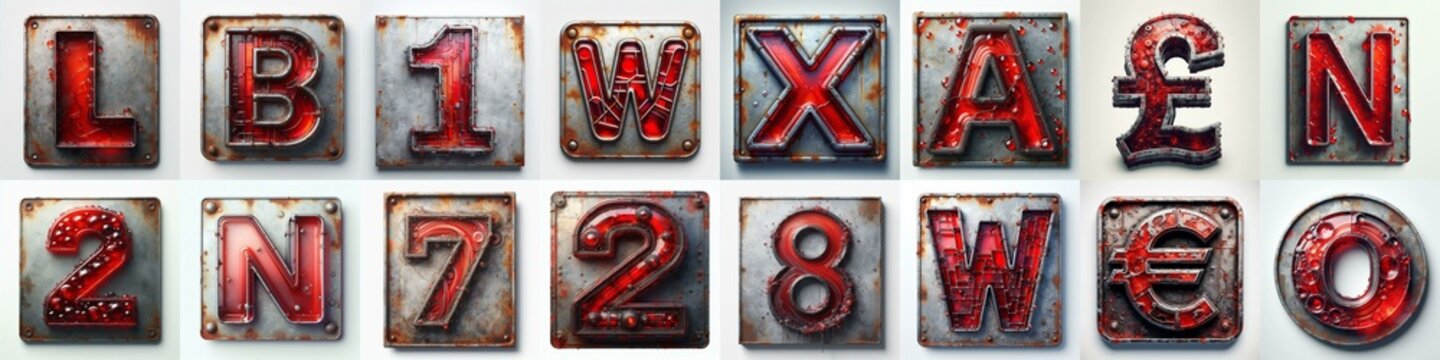 Glass and Metal grunge and rusty Lettering Typeface. AI generated illustration
