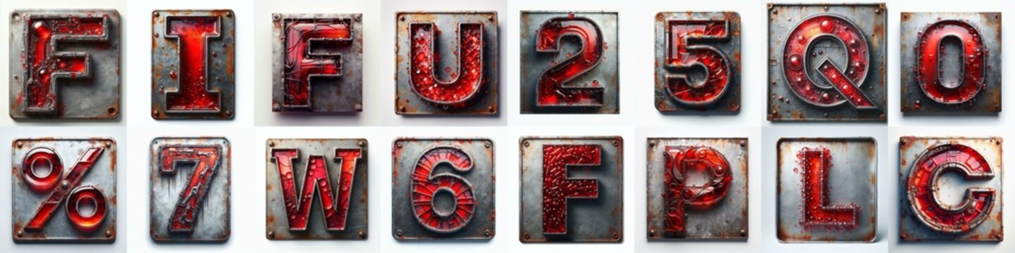 Glass and Metal grunge and rusty Lettering Typeface. AI generated illustration