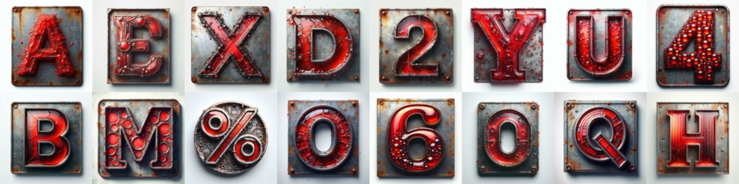 Glass and Metal grunge and rusty Lettering Typeface. AI generated illustration
