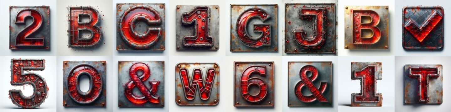 Glass and Metal grunge and rusty Lettering Typeface. AI generated illustration