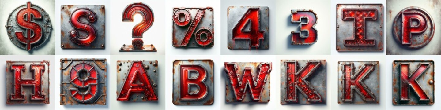 Glass and Metal grunge and rusty Lettering Typeface. AI generated illustration