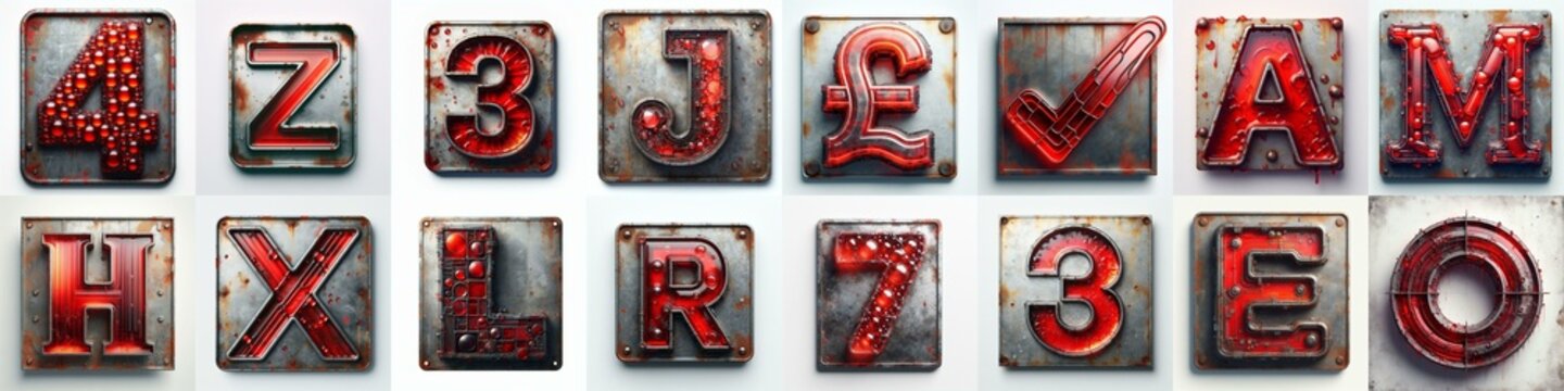 Glass and Metal grunge and rusty Lettering Typeface. AI generated illustration