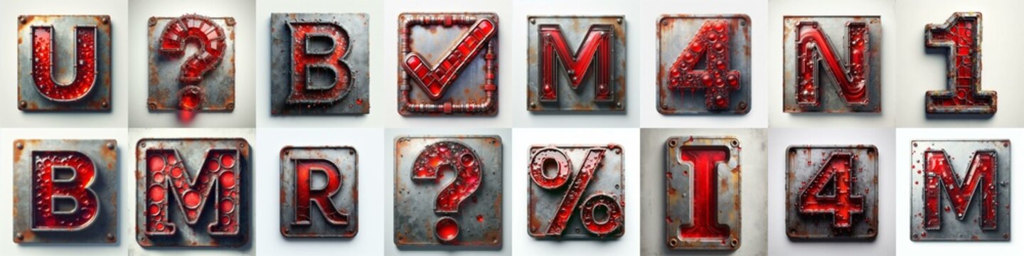 Glass and Metal grunge and rusty Lettering Typeface. AI generated illustration