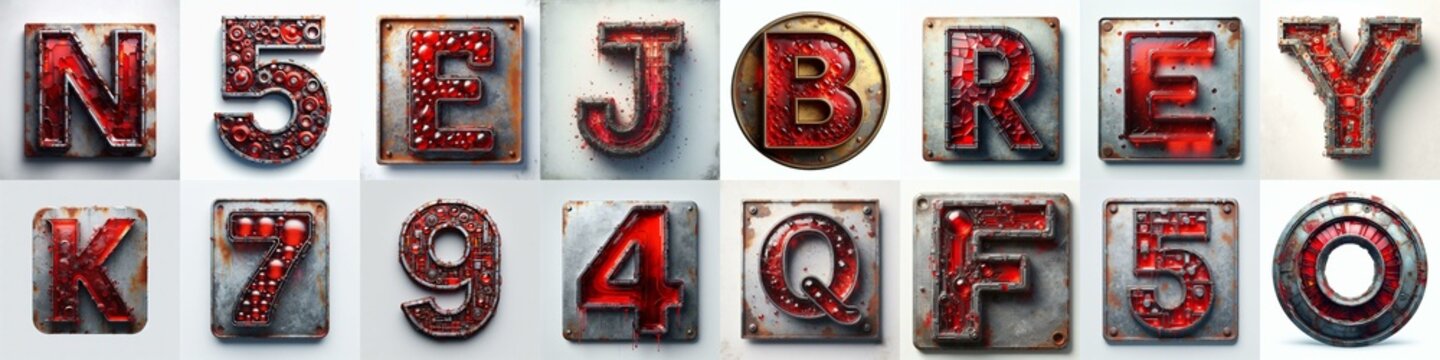 Glass and Metal grunge and rusty Lettering Typeface. AI generated illustration