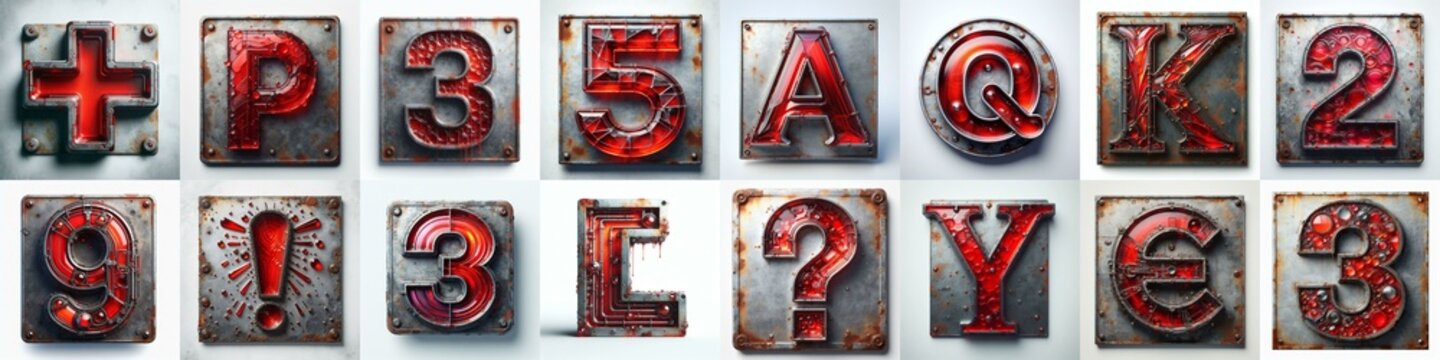 Glass and Metal grunge and rusty Lettering Typeface. AI generated illustration