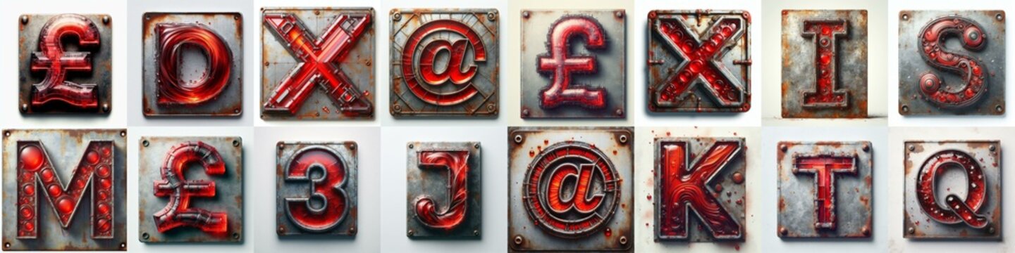 Glass and Metal grunge and rusty Lettering Typeface. AI generated illustration