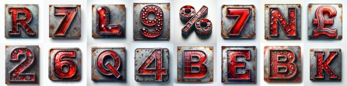 Glass and Metal grunge and rusty Lettering Typeface. AI generated illustration