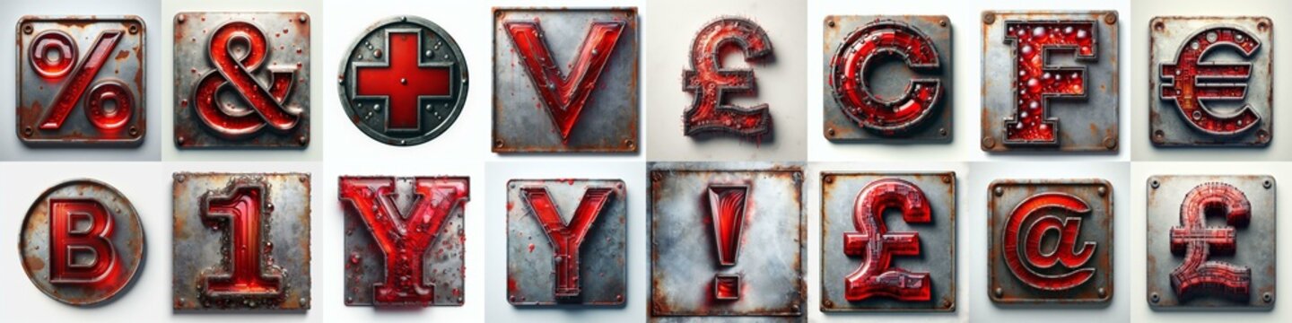 Glass and Metal grunge and rusty Lettering Typeface. AI generated illustration