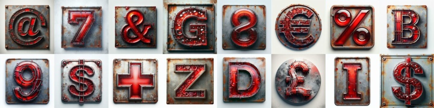 Glass and Metal grunge and rusty Lettering Typeface. AI generated illustration