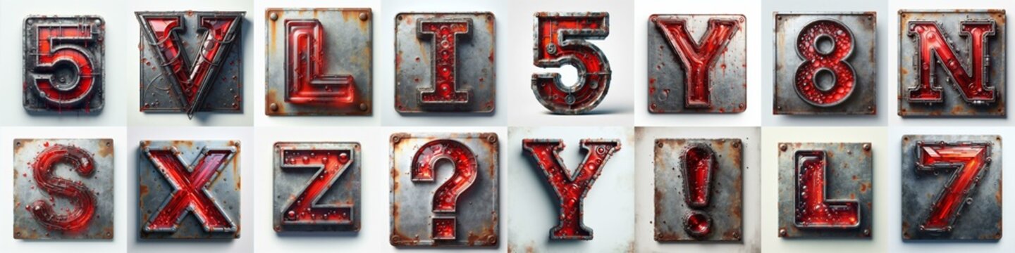 Glass and Metal grunge and rusty Lettering Typeface. AI generated illustration