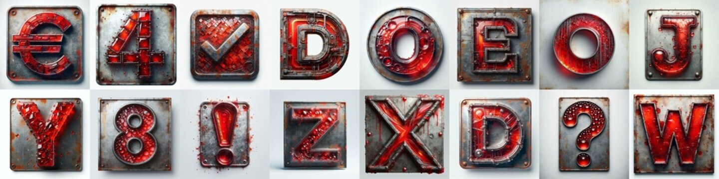 Glass and Metal grunge and rusty Lettering Typeface. AI generated illustration