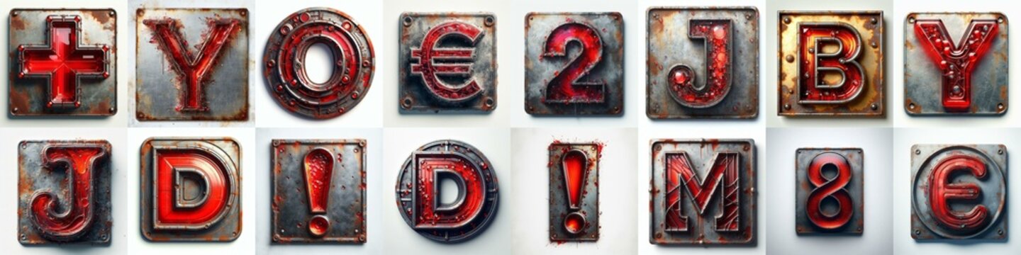 Glass and Metal grunge and rusty Lettering Typeface. AI generated illustration