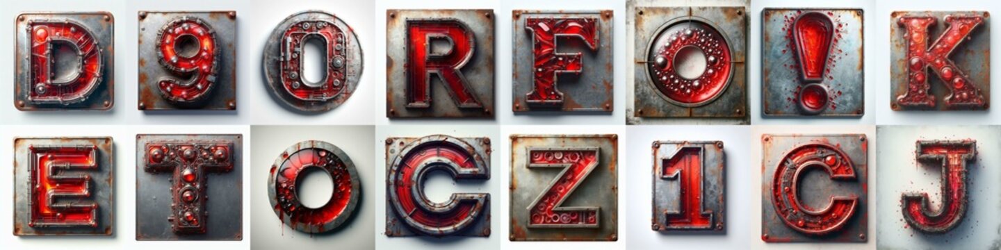Glass and Metal grunge and rusty Lettering Typeface. AI generated illustration