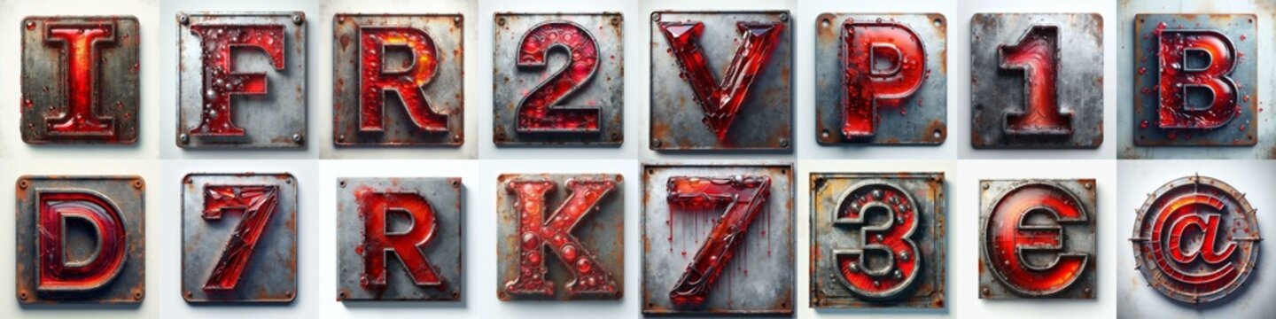 Glass and Metal grunge and rusty Lettering Typeface. AI generated illustration