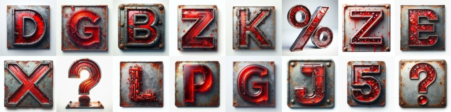 Glass and Metal grunge and rusty Lettering Typeface. AI generated illustration