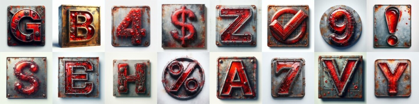 Glass and Metal grunge and rusty Lettering Typeface. AI generated illustration