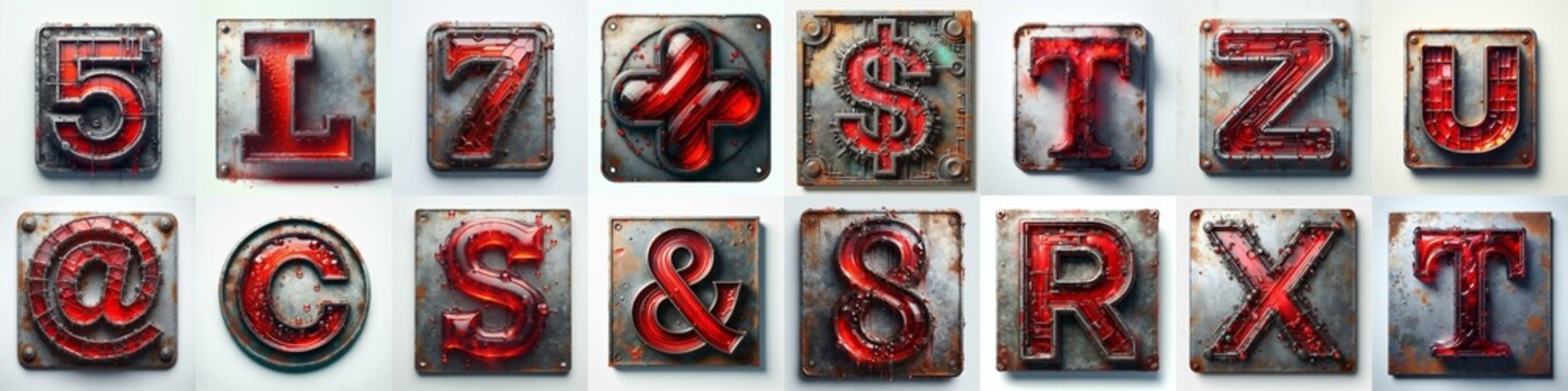 Glass and Metal grunge and rusty Lettering Typeface. AI generated illustration