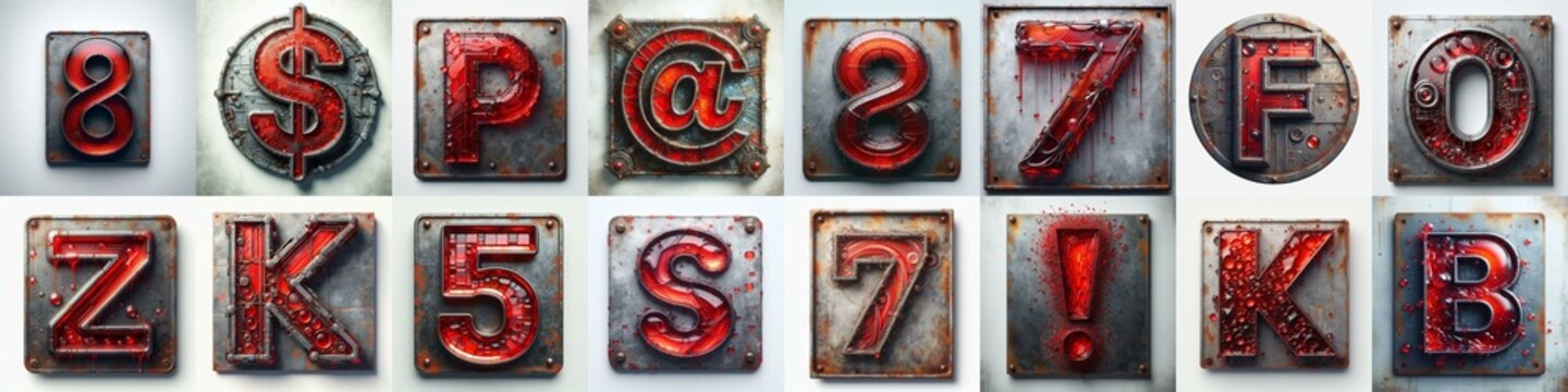 Glass and Metal grunge and rusty Lettering Typeface. AI generated illustration
