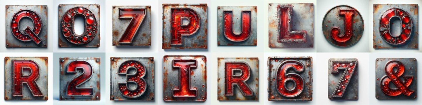 Glass and Metal grunge and rusty Lettering Typeface. AI generated illustration