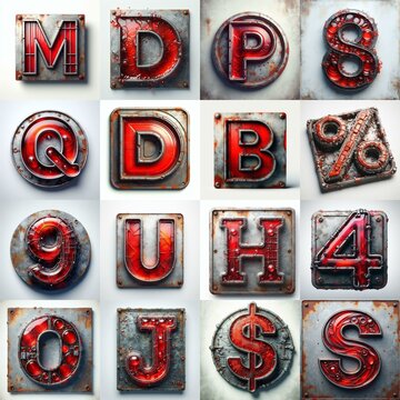 Glass and Metal grunge and rusty Lettering Typeface. AI generated illustration