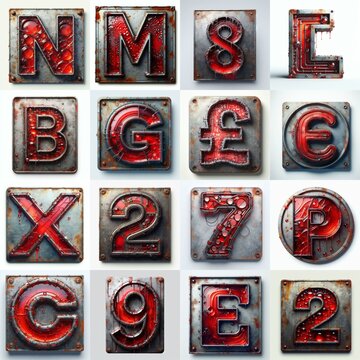 Glass and Metal grunge and rusty Lettering Typeface. AI generated illustration