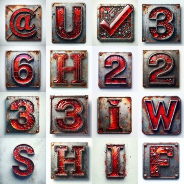 Glass and Metal grunge and rusty Lettering Typeface. AI generated illustration