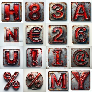 Glass and Metal grunge and rusty Lettering Typeface. AI generated illustration
