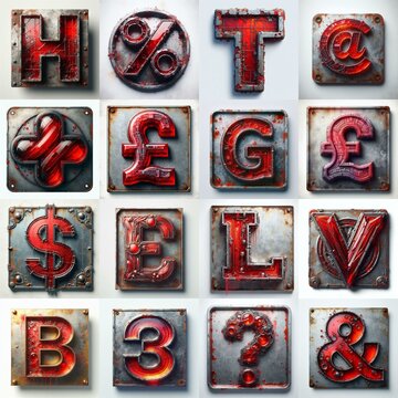 Glass and Metal grunge and rusty Lettering Typeface. AI generated illustration