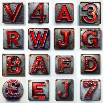 Glass and Metal grunge and rusty Lettering Typeface. AI generated illustration