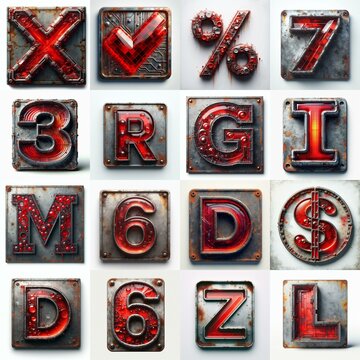 Glass and Metal grunge and rusty Lettering Typeface. AI generated illustration