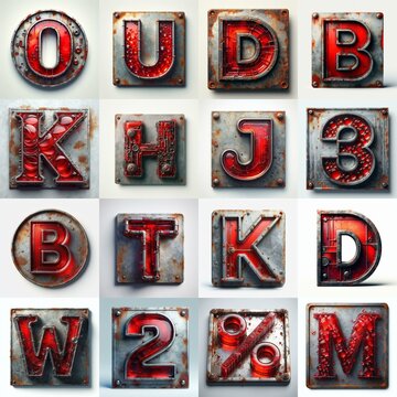 Glass and Metal grunge and rusty Lettering Typeface. AI generated illustration