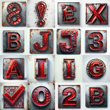 Glass and Metal grunge and rusty Lettering Typeface. AI generated illustration