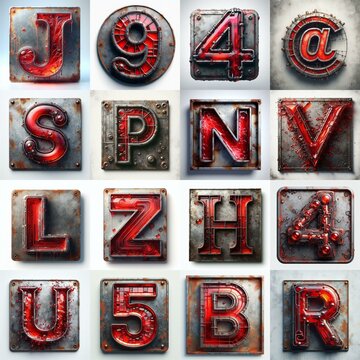 Glass and Metal grunge and rusty Lettering Typeface. AI generated illustration