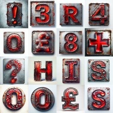 Glass and Metal grunge and rusty Lettering Typeface. AI generated illustration