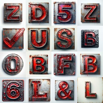 Glass and Metal grunge and rusty Lettering Typeface. AI generated illustration