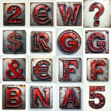 Glass and Metal grunge and rusty Lettering Typeface. AI generated illustration