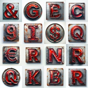 Glass and Metal grunge and rusty Lettering Typeface. AI generated illustration