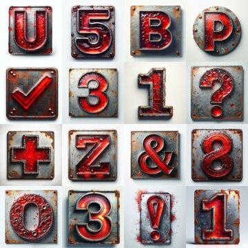 Glass and Metal grunge and rusty Lettering Typeface. AI generated illustration