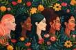 © Azhorov - A painting depicting a group of women standing among a variety of colorful flowers. Generative AI
