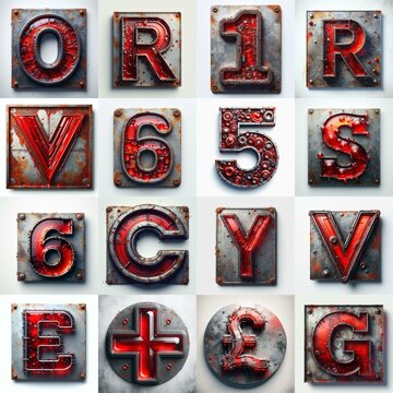 Glass and Metal grunge and rusty Lettering Typeface. AI generated illustration