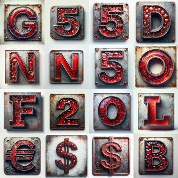 Glass and Metal grunge and rusty Lettering Typeface. AI generated illustration